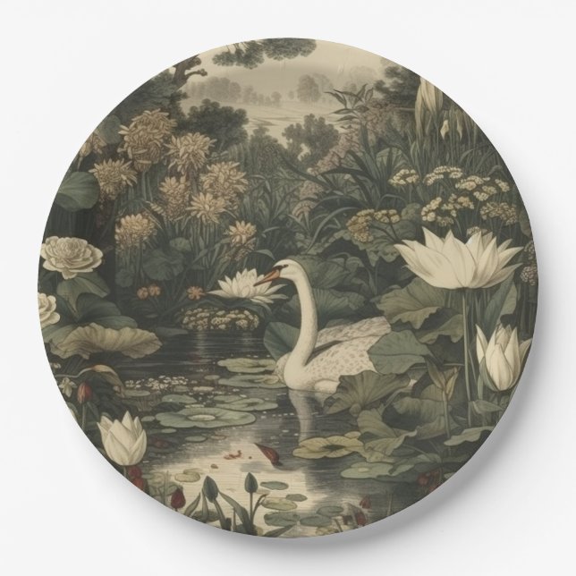 Assiettes En Carton Élégance botanique - Le cygne dans la forêt (Devant)