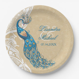 Assiettes En Carton Elégance de dentelle de paon 2 plaques de papier p
