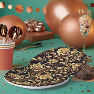 Assiettes En Carton Élégance intemporelle : Flamand baroque noir et or