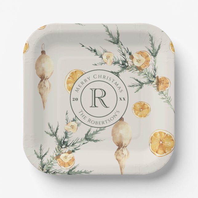 Assiettes En Carton Élégance intemporelle : Noël chic monogrammé (Recto)