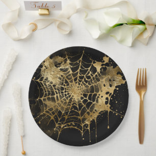 Assiettes En Carton Élégance Spiderweb   Déplaisant Beau Gold Cobweb