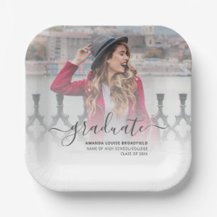 Assiettes En Carton Élégant 2025 Grad Keepsaké Script Graduation Party