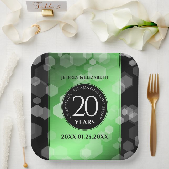 Assiettes En Carton Élégant 20e anniversaire de Mariage d'émeraude (Mariage)
