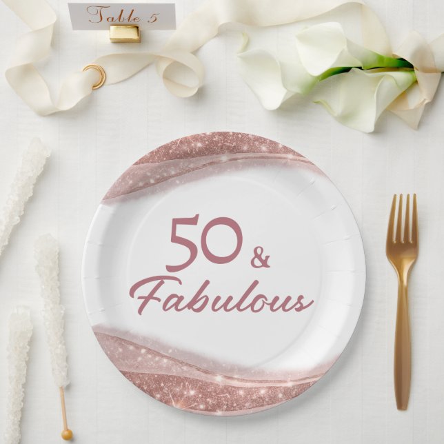Assiettes En Carton Elegant 50 & Fabulous Rose Gold Birthday Party (Mariage)