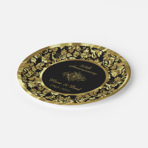 Assiettes En Carton Élégant 50e anniversaire de Mariage Black & Gold