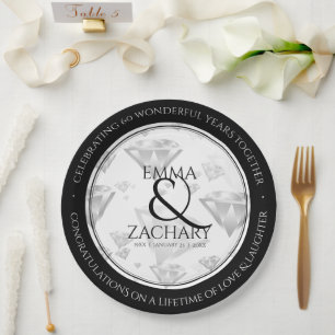 Assiettes En Carton Élégant 60ème 75ème anniversaire de Mariage de dia