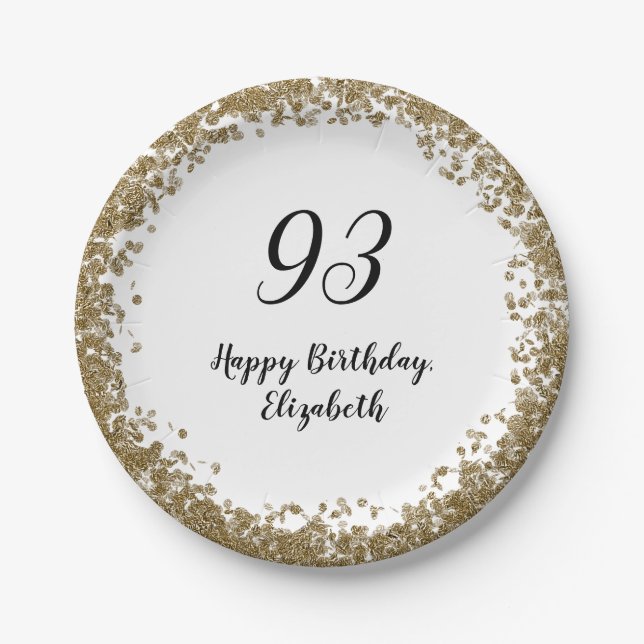 Assiettes En Carton Elegant 93rd Birthday Plates With Gold Sequins (Devant)