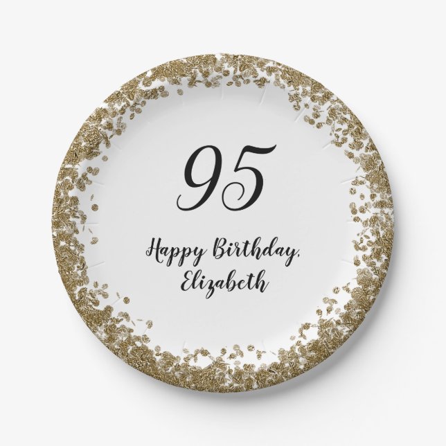 Assiettes En Carton Elegant 95th Birthday Plates With Gold Sequins (Devant)
