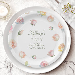 Assiettes En Carton Elégant Aquarelle bébé dans Baby shower Fille Fleu