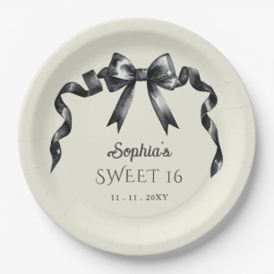 Assiettes En Carton Elégant Aquarelle Coquette Black Bow Sweet 16