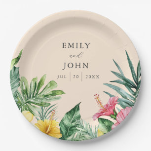 Assiettes En Carton Élégant aquarelle de pêche Fleurs tropicales Maria