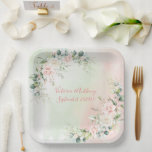 Assiettes En Carton Elégant Aquarelle rose Blush Floral Mariage<br><div class="desc">Elégant et romantique pastel rose et menthe. Si romantique. Couleurs douces et pastel. Exquis. Personnalisez avec les noms des mariés et des mariés et votre date spéciale. Parfait pour votre douche nuptiale,  réception de mariage ou fête. Félicitations pour votre prochain mariage.</div>