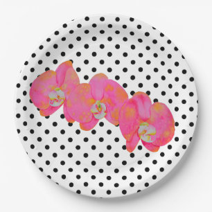 Assiettes En Carton Elégant Aquarelle rose Orchidées   pois