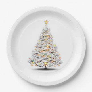 Assiettes En Carton élégant arbre de noël aux lumières étincelantes
