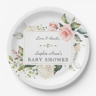 Assiettes En Carton Elégant Baby shower Aquarelle rose Fleurs