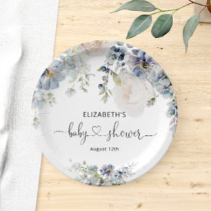 Assiettes En Carton Elégant Baby shower aux fleurs bleues