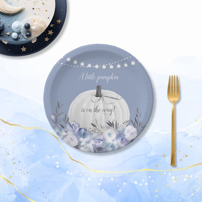 Assiettes En Carton Elégant Baby shower Citrouille Dusty Blue (Créateur téléchargé)