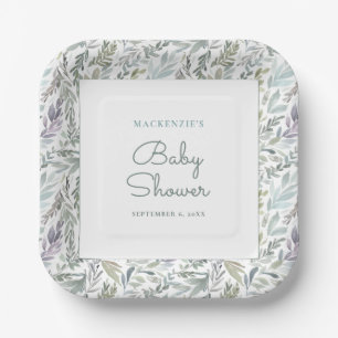 Assiettes En Carton Elégant Baby shower d'aquarelle botanique
