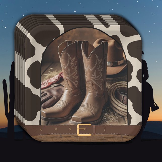 Assiettes En Carton Élégant Baby shower de bottes de cowgirl (Créateur téléchargé)