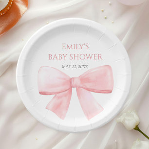 Assiettes En Carton Élégant Baby shower de fille Rose Pastel Bow Blush