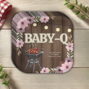 Assiettes En Carton Élégant Baby shower de grillades florales rustique