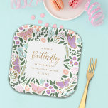 Assiettes En Carton Elégant Baby shower de jardin aux papillons<br><div class="desc">Ces élégantes plaques en papier baby shower présentent un cadre carré dessiné à la main, qui contient des papillons et des éléments floraux / verts dans des couleurs pastel de rose, violet, pêche corallienne, menthe et aqua. Les accents en fausse feuille d'or ajoutent une touche de style. Les modèles textuels...</div>