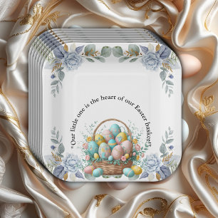 Assiettes En Carton Élégant Baby shower de panier d'oeufs de Pâques bl