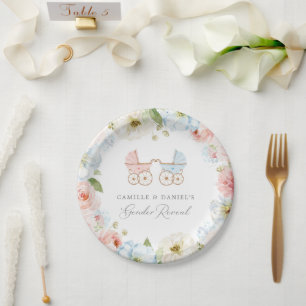 Assiettes En Carton Élégant Baby shower de révélation de genre bleu et