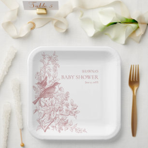 Assiettes En Carton Elégant Baby shower d'oiseaux naturels de Chinoise