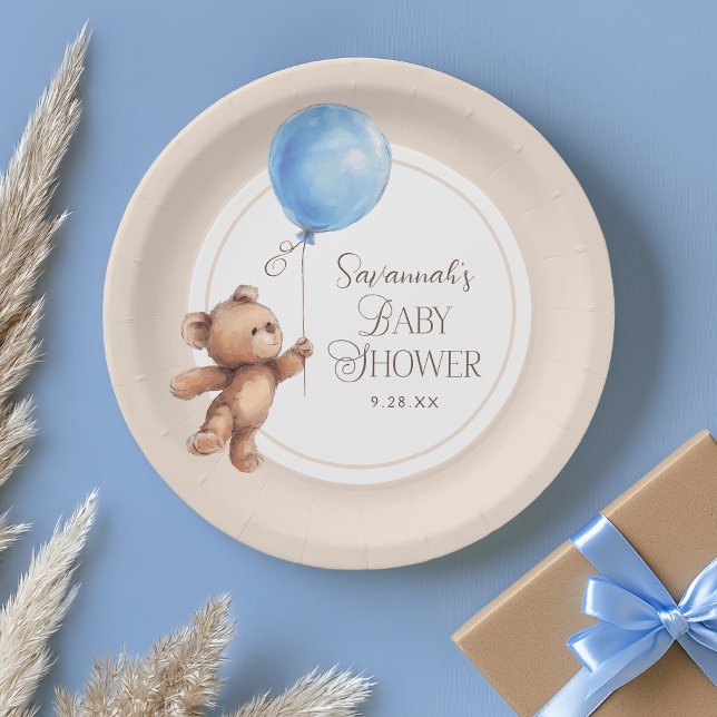 Assiettes En Carton Élégant Baby shower d'ours Neutre Personnalisé (Créateur téléchargé)