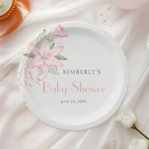 Assiettes En Carton Élégant Baby shower Feuille rose Lily Green