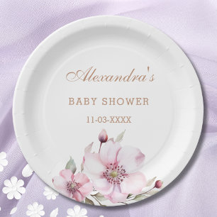 Assiettes En Carton Elégant Baby shower Floral Blush Roses Rose