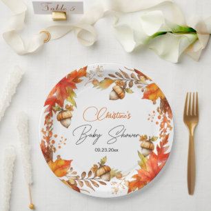 Assiettes En Carton Elégant Baby shower floral de Boho Automne