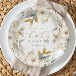 Assiettes En Carton Élégant Baby shower floral neutre pour bébé<br><div class="desc">Élégante plaque de papier Baby shower fleurie Neutre Bébé présente de belles dorures,  fleurs florales blanches et bleues et de la verdure ainsi que de la calligraphie moderne.</div>