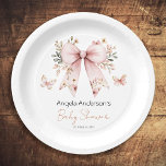 Assiettes En Carton Élégant Baby shower floral rose Bow Girl<br><div class="desc">Elégante illustration d'aquarelle fleurie rose. Baby shower à thème printemps et automne. baby shower bébé fille,  baby shower papillon,  coquette baby shower arc rose,   bohème whimsical botanical floral baby shower</div>