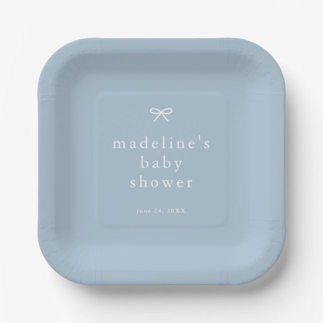 Assiettes En Carton Elégant Baby shower simple Dusty Blue Boys (Recto)