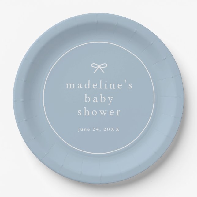 Assiettes En Carton Elégant Baby shower simple Dusty Blue Boys (Devant)