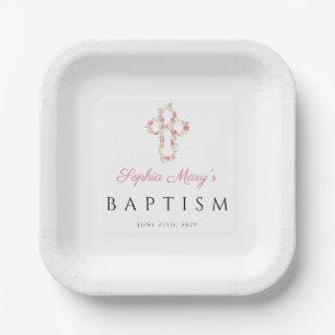 Assiettes En Carton Élégant Baptême de croix florale mignonne