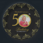 Assiettes En Carton Elégant Black and Gold 50th Birthday Invitation<br><div class="desc">Faites de la célébration du 50e anniversaire de votre bien-aimé une occasion spéciale avec cette invitation élégante et moderne. Le design sophistiqué des couleurs noir et or, combiné à une calligraphie et une typographie élégantes, crée un design simple et élégant qui est parfait pour toute surprise de 50ème fête ou...</div>