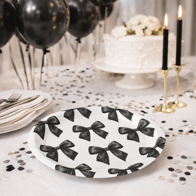 Assiettes En Carton Elegant Black Bow Birthday (Elegant Black Bow Birthday Paper Plates)