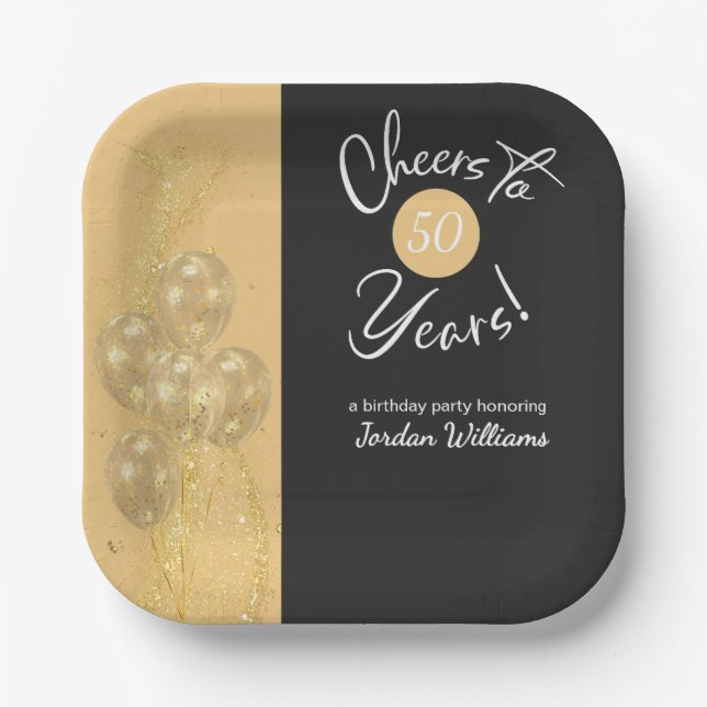Assiettes En Carton Elegant Black Cheers to 50 Years Birthday Party (Recto)