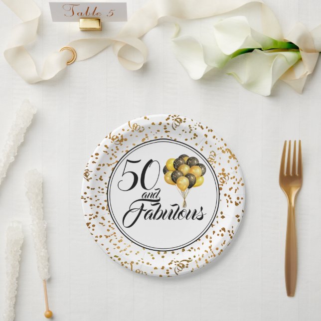 Assiettes En Carton Elégant Black Gold 50 et Fabuleux anniversaire (Mariage)