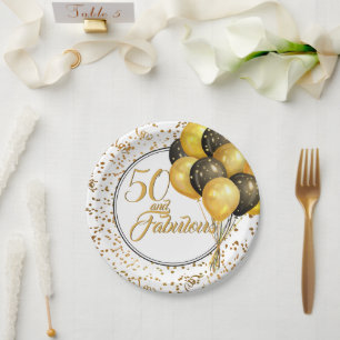 Assiettes En Carton Elégant Black Gold 50 et fabuleux Birthday Paper