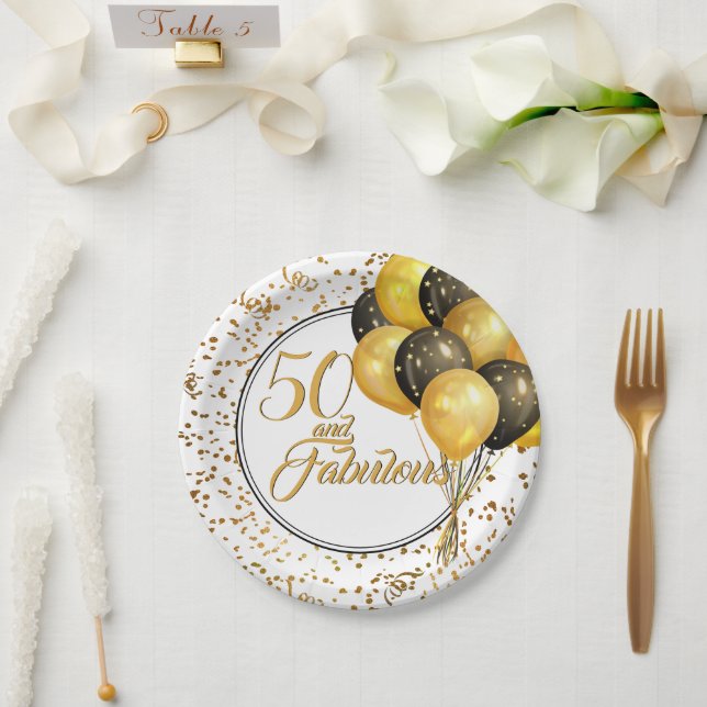 Assiettes En Carton Elégant Black Gold 50 et fabuleux papier d'anniver (Mariage)