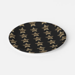 Assiettes En Carton Elégant Black Gold Look Christmas Stars Motif