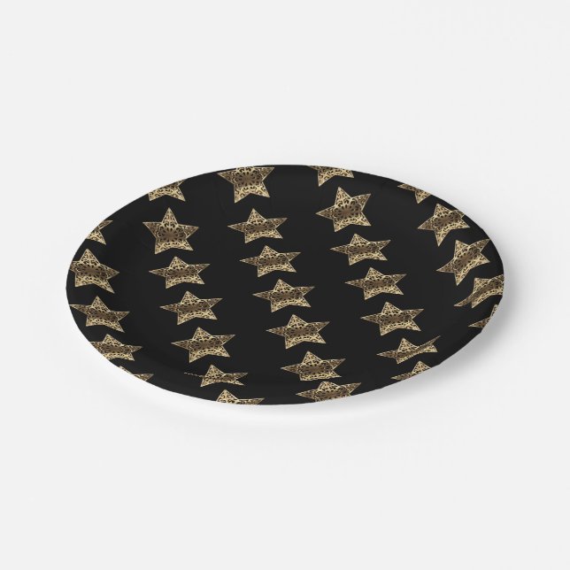 Assiettes En Carton Elégant Black Gold Look Christmas Stars Motif (Angle)