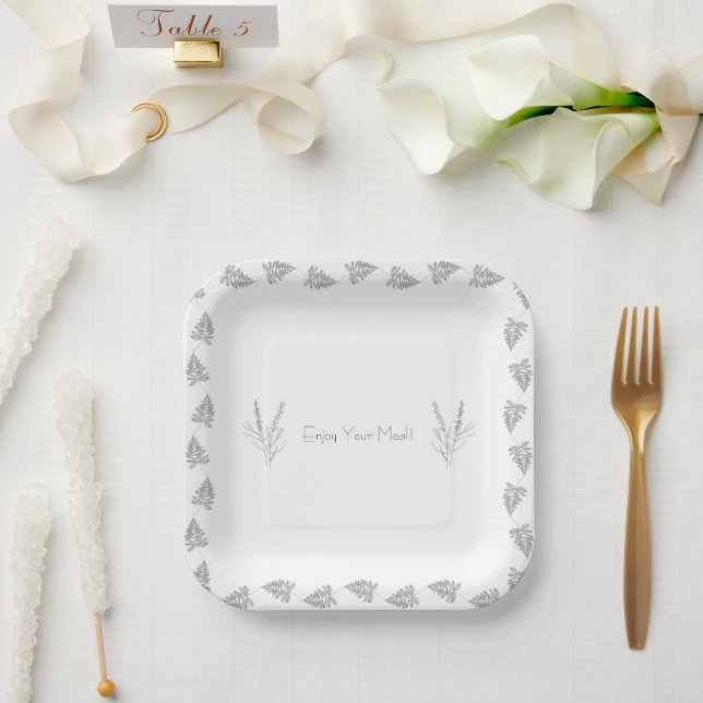 Assiettes En Carton Elegant Black & White Classic Botanical Line Plate (Mariage)