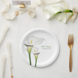 Assiettes En Carton Elégant blanc Calla Lilies Mariage