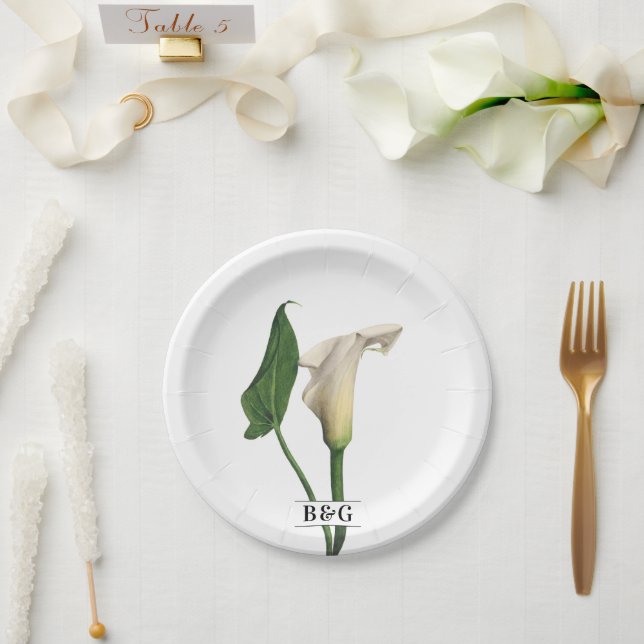 Assiettes En Carton Elégant blanc Calla Lily Vert Mariage botanique (Mariage)