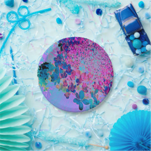 Assiettes En Carton Élégant bleu foncé et lumière magenta Hydrangea